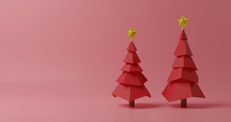 Fototapeta na wymiar Set of abstract christmas trees on red background. 3d rendering holiday christmas new year concept 