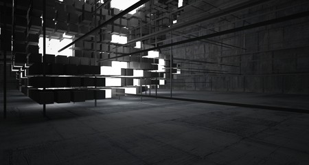 Fototapeta premium Abstract architectural concrete interior from an array of white cubes with neon lighting. 3D illustration and rendering.