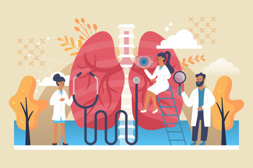 Lungs healthcare concept. Pulmonology examination and treatment with doctors characters.