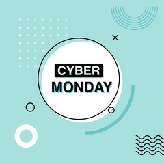 Cyber monday vector advertising banner. Sale design template in memphis style.