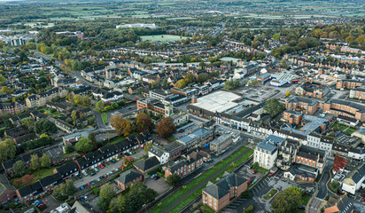 Fototapeta na wymiar SWINDON UK - October 26, 2019: Aerial view of the Old Town area in Swindon, Wiltshire
