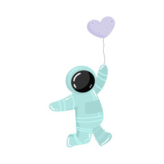 Astronaut standing and holding baloon in heart shape vector illustration