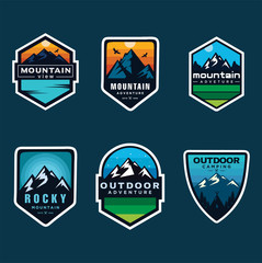 Set Of Mountain Logo Outdoor Adventure, Badges, Banners, Emblem For Mountain, Hiking, Camping, Expedition And Outdoor Adventure. Exploring Nature.