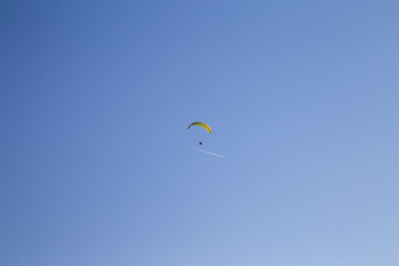 skydiver flies in the sky