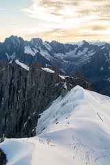 View from Aiguille du Midi, mountain in Mont Blanc massif within the French Alps