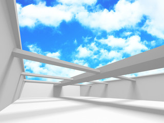 Futuristic White Architecture Design on Cloudy Sky Background