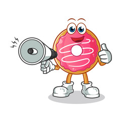 donut hold handy loudspeaker cartoon vector mascot illustration