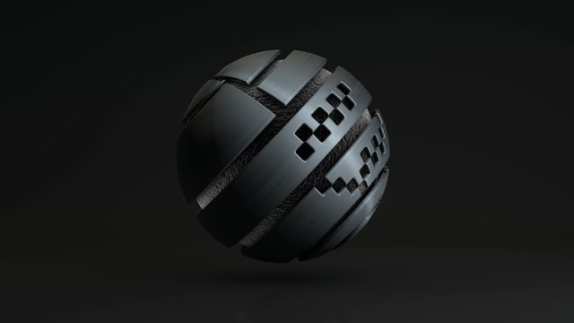 ZD animation metal is divided into the segments of the sphere and the metal nucleus are in constant motion. Abstract 3D animation. 4K.