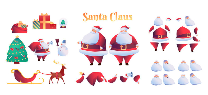 Vector Cartoon Santa Claus Animation Christmas Set