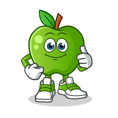Obraz premium green apple thumbs up mascot vector cartoon illustration