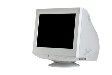 Old retro CRT monitor display isolated on white background.