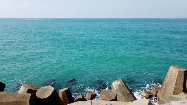 View from the breakwater at marina of Ashqelon, Israel. Video 4K 