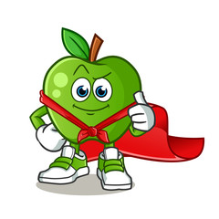 green apple super hero mascot vector cartoon illustration
