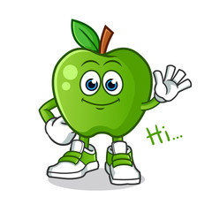 green apple waving mascot vector cartoon illustration