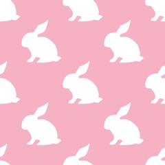 Seamless pattern with silhouette of bunny on pink background. Flat Design. Vector Illustration