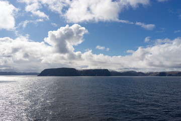 Coastline of the island Mageroya (Magerøya) in Norway, Europe in the Barents Sea. Mageroya belongs to the Nordkapp municipality and is the island where the North Cape is located.