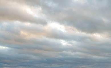 Partial clouds. Clearing day. Dark sky on the background with Air clouds. sky panorama, scattered cumulus clouds for backdrop wallpaper, desktop. Copy space.