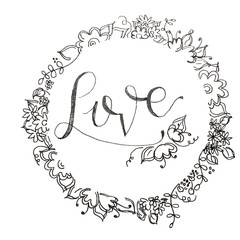 Love Floral Wreath Hand Lettering