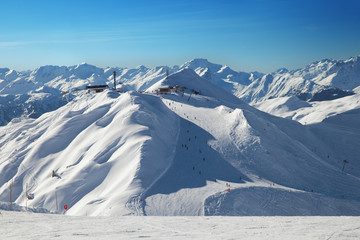 ski lift at the top on a Sunny winter day