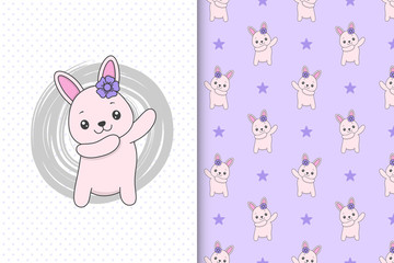cute bunny dancing seamless pattern illustration for children's products