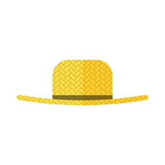 Straw hat for gardener and farmer. Icon isolated on white background. Flat style vector illustration.