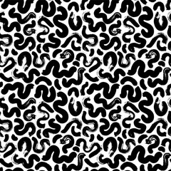 Black and white organic line brush strokes. Paint smears vector seamless pattern. Stylish structure of natural cells.