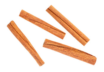 Cinnamon sticks isolated on a white background, top view. Cassia bark.