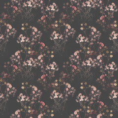 Floral pattern, pink small flowers brunshes. on white gray and black background. - 298963611