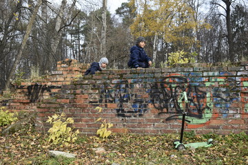 children playing in autumn park
