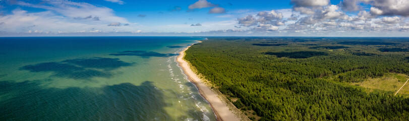 Fototapeta na wymiar Beautiful landscape. View of coastline. Drone shot of Baltic sea.