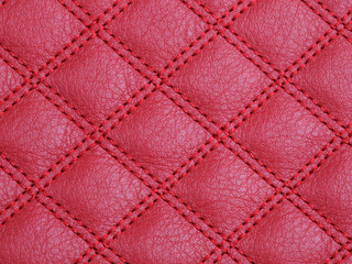 Stitched red cattle leather texture background