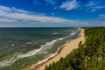 Beautiful landscape. View of coastline. Drone shot of Baltic sea.