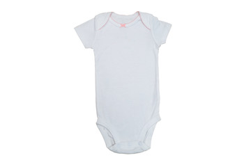 White Baby Bodysuit / Baby Jumpsuit for baby girl isolated on white background with clipping path