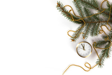 Merry Christmas composition.Festive white background traditionally decorated.Flat lay, top view, copy space.