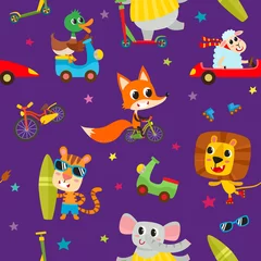 Wallpaper murals Animals in transport Cute adorable animals character on different transport.