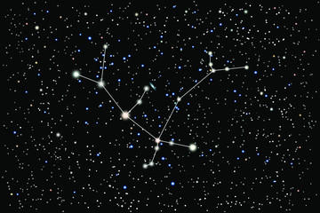 Vector illustration of the constellation Andromeda on a background of the starry sky. The Andromeda nebula and the bright stars of Alpheratz, Mirach and Almach are important astronomical objects  © dore art