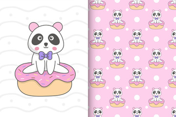 Cute panda sit on cake seamless pattern illustration for children's products