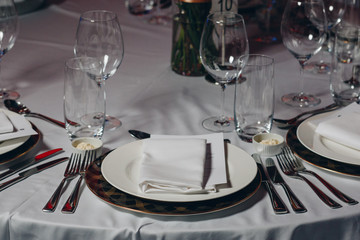 luxury tableware beautiful table setting in restaurant