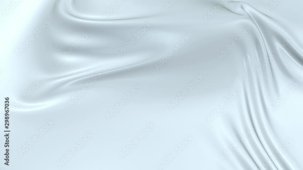 Poster white silky fabric forms beautiful folds in the air in slow motion. 4k 3d animation of wavy surface 