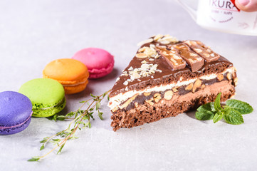 fresh and delicious chocolate cake in the kitchen