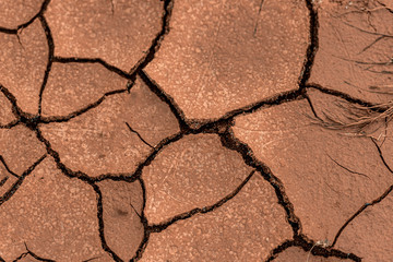 Dried out red clay dirt with cracks