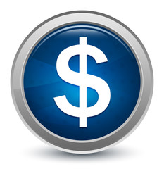 Dollar sign icon starburst shiny blue round button illustration design concept