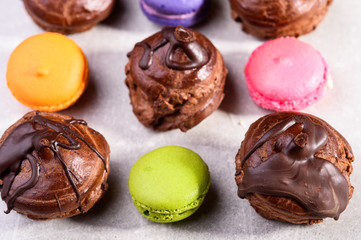 chocolate eclairs and macaroons for the restaurant menu4