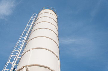Silo for storage of cement. Storage of materials in the production of concrete.