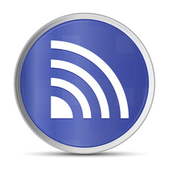 RSS Feed icon prime blue round button vector illustration design silver frame push button