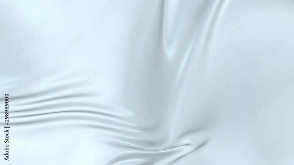 Poster white silky fabric forms beautiful folds in the air in slow motion. 4k 3d animation of wavy surface 