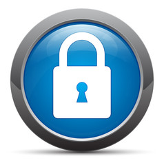 Padlock close icon premium blue round button vector illustration