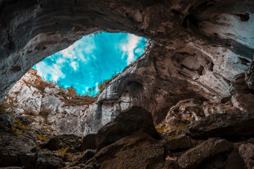 The top of the Aitzulo Eye Cave in Oñati. Basque Country