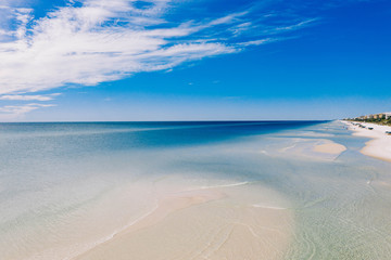 Drone shot of rosemary beach on sunny summer day