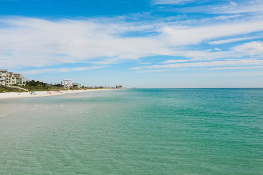 Drone shot of rosemary beach on sunny summer day